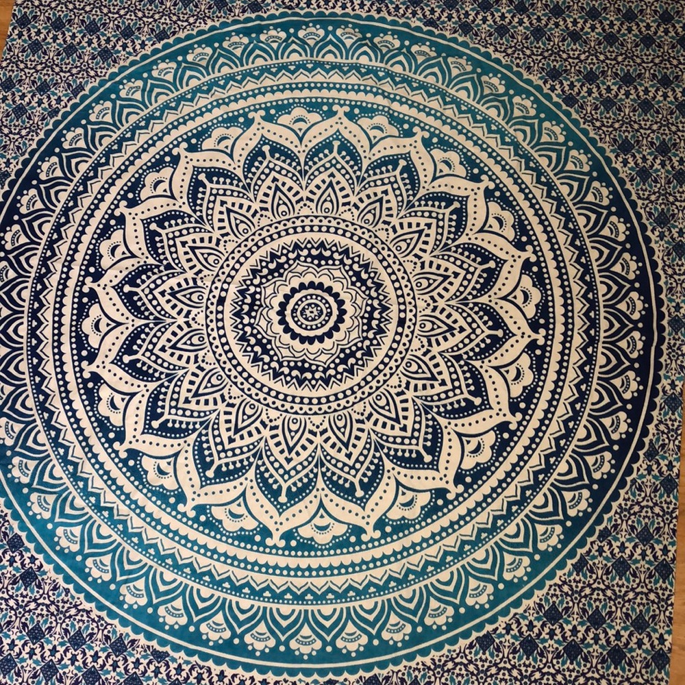 Blue, purple, and white mandala tapestry